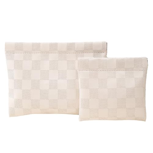 LYDZTION 2 Pieces Checkered Leather Makeup Bag Set for Women, Portable Cosmetic Bag Travel Toiletry Bag Organizer Waterproof Small Makeup Bag Aesthetic Accessories Storage Bag for Women-White