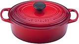 Le Creuset Signature Enameled Cast-Iron 1-Quart Oval (Dutch) French Oven, Cerise (Cherry Red)