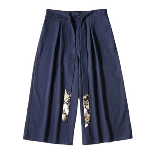 Générique Pantalon Japonais Homme Pantalon Court Taro Kimono Hommes en Lin Vêtements Traditionnels Short Japonais avec Cordon de Serrage Pantacourt Habillé...