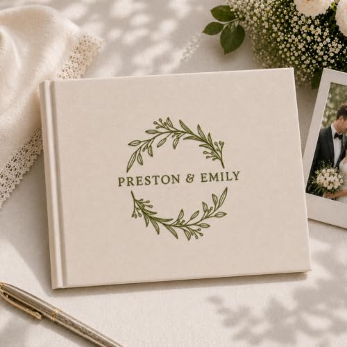 Image of Custom Embroidered Wedding Guest Book, Personalized Linen Hardcover