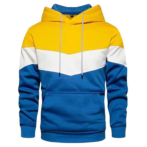Mens Hoodies Pullover Fleece Novelty Color Block Sweatshirt Long Sleeve Patchwork Casual Workout Hoodies for Men with Pockets