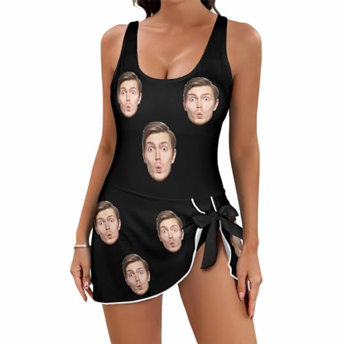 Personalized Face Swimsuit Women's One Piece Skirted Swimsuit Custom Picture Swimwear Bathing Suits with Face Photo