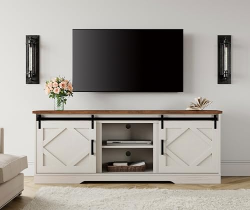Image of WAMPAT Farmhouse Style TV Stand for 60-75 inch TV w /Distressed Wood Finish