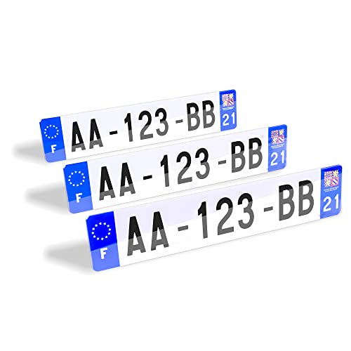 3 Plaques d'immatriculation Voiture et remorque - homologué - SIV 520 x 110 mm - Extra résistance aux Chocs, aux intempéries et Anti UV - Plexi