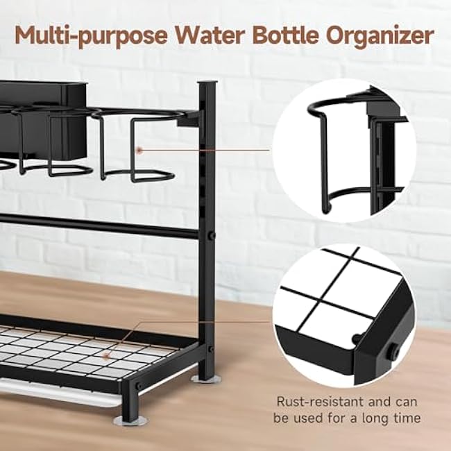 Water Bottle Organizer for Stanley 40 oz with Countertop Drying Rack,Stanley Cup Accessories,Kitchen Organizers and Storage,Bottle Drying Rack with Drain Tray