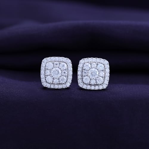 SAVEARTH DIAMONDS 1 1/4 Carat Round Cut Moissanite Diamond & Lab Grown Diamond Cushion Frame Halo Cluster Stud Earrings In 14k Gold Over Sterling Silver (1.25 Cttw)4