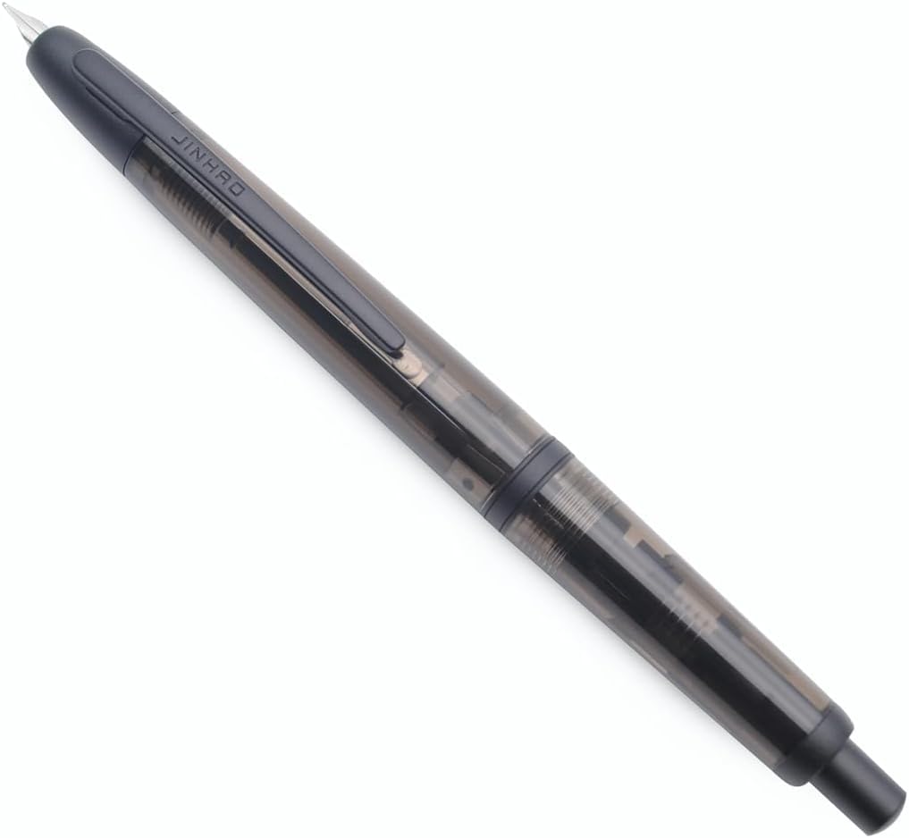 Levin Fine Nib 0.5mm JINHAO 20 Press Fountain Pen, Retractable Capless Resin Pen with Ink Converter (Transparent Black Black Clip)-image-22