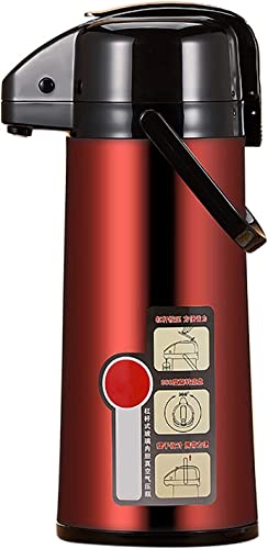 保温ポット エアーポット サーモス ステンレスエアーポット安全ロック設計 u型水たまり防止設計 サーマルカラフェステンレス鋼の絶縁鍋、シンプルで携帯用世帯大容量の魔法瓶 (2.2L, 赤)