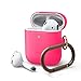 Produktbild elago Skinny Case Dünne Hülle Schutzhülle Kompatibel mit Apple AirPods 1&2 - Hochwertiges Silikon, Kein Scharniere, LED Vorne Sichtbar, Unterstützt Kabelloses Laden (mit Karabiner, Neon Hot Pink)