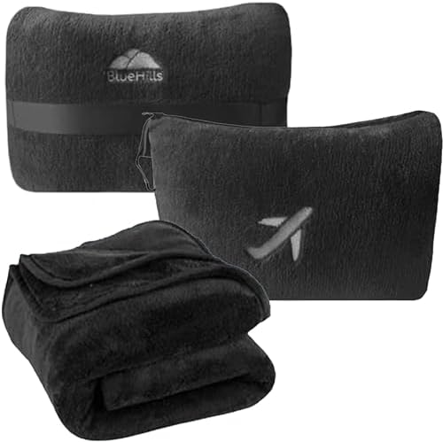 BlueHills Travel Blanket Pillow in Mini Soft Packable Case Premiu...