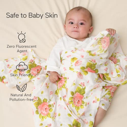 Momcozy Swaddle Blanket, Muslin Swaddle Blankets Girl, Breathable Bamboo Baby Blanket, Floral Pattern Swaddle Blankets Baby Girl, New Born Essentials For Baby 4 Pack, 47 X 47 Inches #TOP3