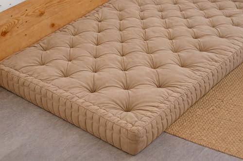 Image of ATOOTFUSION Soft Cotton Floor Box Mattress, 5-Inch Thick, Foldable, Movable, Medium Firm, Solid Colored (Beige, Double Bed 72X72X5 Inches)