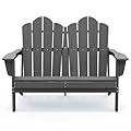 SERWALL Adirondack Bench, HDPE All-Weather Adirondack Loveseat, Outdoor Adirondack Chair for 2, Grey