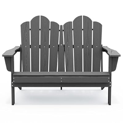 SERWALL Adirondack Bench, HDPE All-Weather Adirondack Loveseat, Outdoor Adirondack Chair for 2, Grey