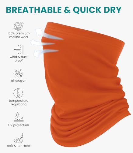 Image of Merino Wool Sun & Wind-proof Neck Gaiter 17.5um - Breathable Multi-Use Face Covering - Neck Warmer & Ski Mask for Women, Men