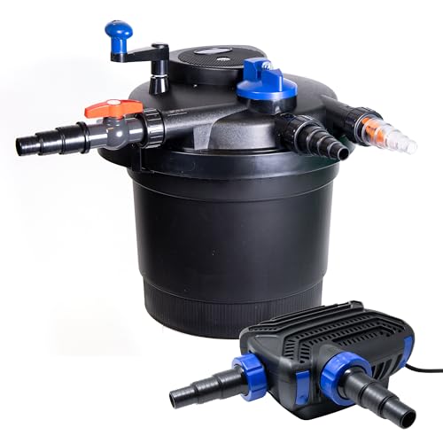Pondlife Teich Filteranlage Set 14, Druckfilter CPF-5000 mit UVC Klärer für Teiche bis 8.000 Liter, 9.000L/h Durchfluss, energiesparende Pumpe CTF-B 2800 inkl. 10m Schlauch