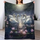 LLXXHH Schwan Decke, Flannel Tagesdecke Couchdecke Sesseldecke Wohndecke Vier Jahreszeiten Kuscheldecke Sofadecke 100×130cm