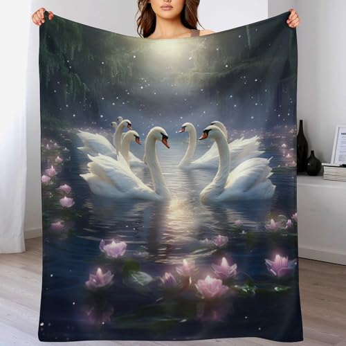 LLXXHH Schwan Decke, Flannel Tagesdecke Couchdecke Sesseldecke Wohndecke Vier Jahreszeiten Kuscheldecke Sofadecke 100×130cm