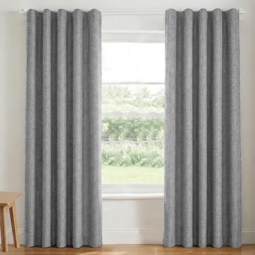 Image of FRESH FROM LOOM Jute Premium 5 ft Window Curtains for Slider Track | Non-Ring Curtains | S-Wave Pleat | Parda | Parda | Light Block Parde | Breathable Fabric (Size - 5ft, Grey, 2pc)