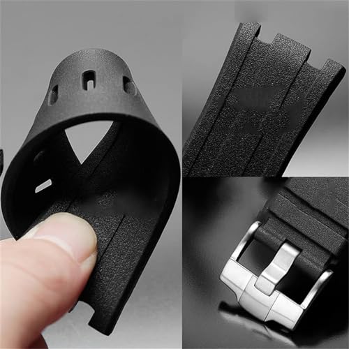 Bracelet montre caoutchouc pour Audemars Piguet 15703 bleu boucle argent 28mm - 7