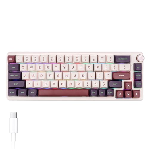 ELMWAY KZZI K68 PRO Mechanical Keyboard – 65% Compact, Triple Mode (BT*3/2.4G/USB-C), Wireless & Hot-Swappable, RGB Backlit, Gasket-Mounted, US Layout – Pink Purple