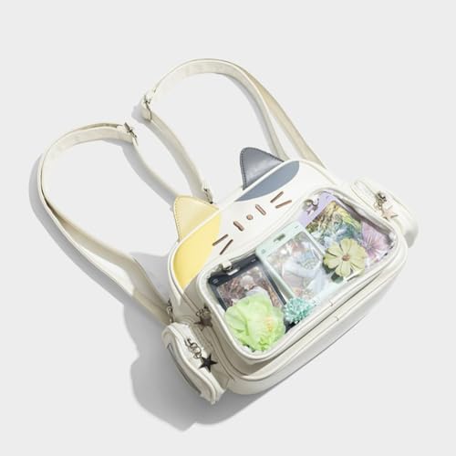 Kawaii Ita Bag Cat Pin Display Backpack with Insert Y2k Single Shoulder Crossbody Bag for Anime Comic Con Otaku (Off-white 1,Large)4