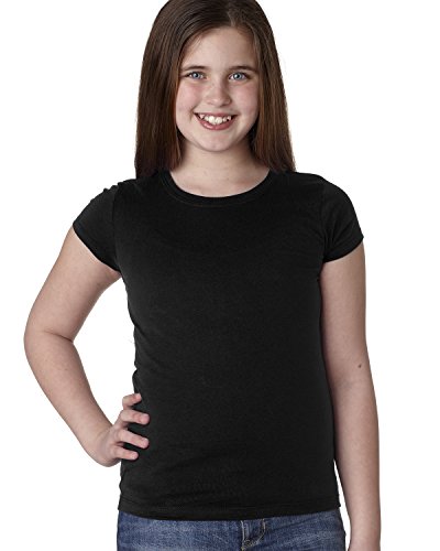 Next Level Big Girls Princess Rib Knit Softness T-Shirt, Black, Small