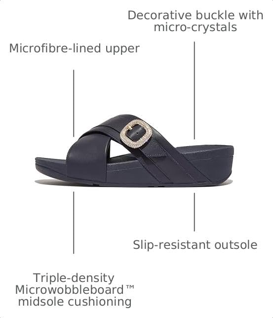 Image of FitFlop Lulu Crystal-Buckle Leather Cross Slides