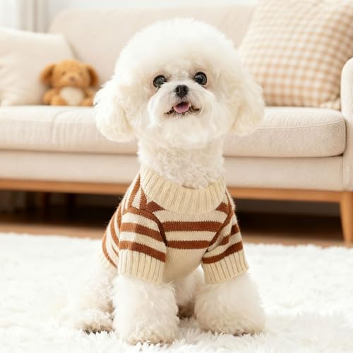 Dog Sweaters for Small Dogs with Cute Bear Pattern, Striped Soft Stretchable Warm Puppy Clothes for Small Dogs Cats, French Bulldog, Chihuahua for Winter - Image 3