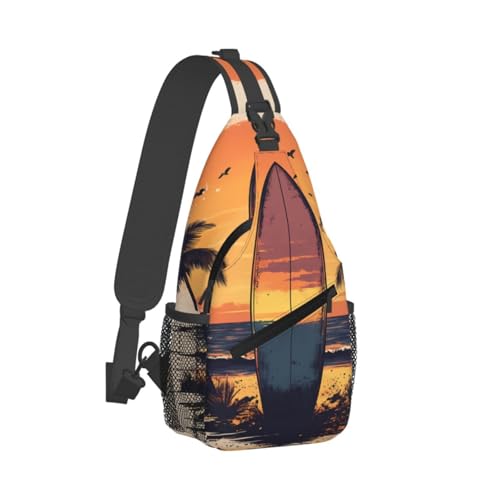 Surfboard Palm Tree Multi Functional Adjustable Single Shoulder Crossbody Bag,Casual Chest Bag, Suitable For Daily Travel,Unisex2