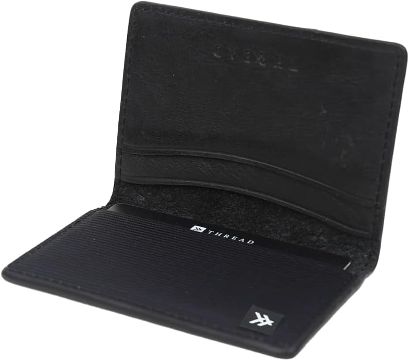 RFID Blocking Slim Leather Bifold Wallet with Card Protection (Black)