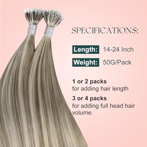 Image of Easyouth 18 Inch Nano Bead Hair Extension Human Hair Highlight, for Wedding