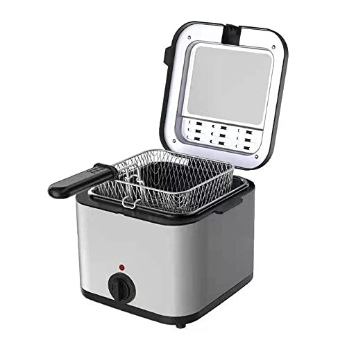 Friteuse électrique avec panier et couvercle, 2,5 litres, 1000 W, avec contrôle de température réglable et protection limite de température, en acier inoxydable, parfait poulet, crevettes, frites Cover