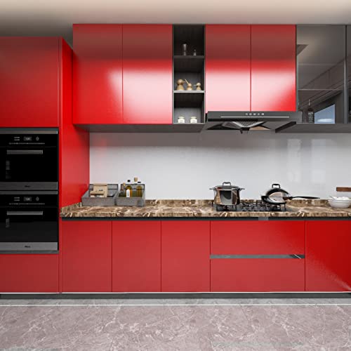 16"×118" Red Glossy Wallpaper Peel And Stick Modern Removable Red Glitter Contact Paper Vinyl Wrap Self Adhesive Waterproof Wall Tile Sticker For Walls Bedroom Backsplash Kitchen Cabinet Countertop #TOP4