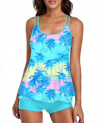 Image of Urchics 2026 Women Two Piece Tankini Swimsuit Tummy Control Plus Size Long Torso Top and High Waisted Boyshorts Bathing Suits