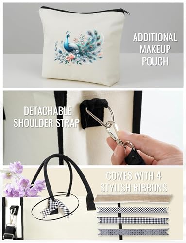 Image of InnoBeta Peacock Gifts for Women, Peacock Tote Bag with Top Zipper Closure and Shoulder Strap for Christmas, Birthday, and Every Special Occasion