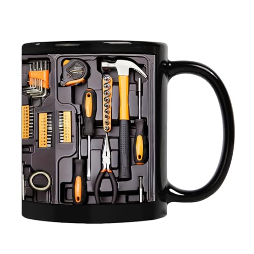 Generico The Ultimate Mechanic's Toolbox Mug, Versatile Beverage Use, 1 Piece, Mechanic Toolbox Set Coffee Mug, Funny Black Ceramic Tea Cup, Lightweight, Or Husband, Birthday, Christmas