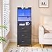 HOOBRO Tall Nightstand with Charging Station, LED Bedside Table with 3 Fabric Drawers and Open Shelves, USB-A, Type-C, 2 AC Outlets, Modern End Table for Bedroom, Black BB206UDBZ01