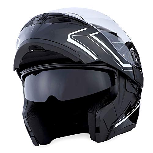 1Storm Motorcycle Modular Full Face Helmet Flip Up Dual Visor Sun Shield: Hb89 Arrow White #TOP5