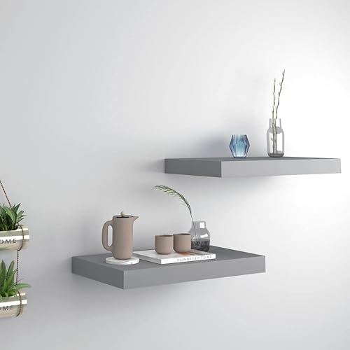 Miniatura 70 de Estantes flotantes de pared, 2 piezas de madera de fibropanel de densidad media gris de 47.2 x 9.3 x 1.5 pulgadas, estante de almacenamiento