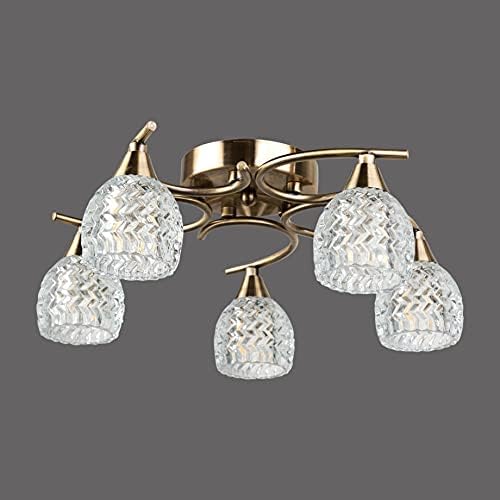 Hendon Swirl Antique Brass Flush Ceiling 5 Light/Dining Room/Living Room/Bedroom/Light