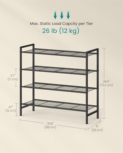 Image of SONGMICS Metal Shoe Rack, Free Standing Shoe Organizer for Entryway Closet Garage Small Spaces, Heavy-Duty Slim Steel Storage Shelf, 4-Tier, Fits 15-20 Pairs, Black ULMR044BP01