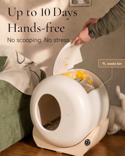 Image of Furrytail Automatic Litter Box Self Cleaning, Kitty Litter Box, Smart Safety Sensors, Advanced Odor & Leak Control, Large Capacity for Multi Cat Homes, with App Control & 40 Trash Bags,Cream