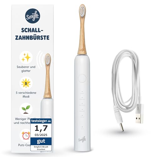 Smyle Schallzahnbürste mit Sensor – 3 Monate Akkulaufzeit, intelligenter Timer, 5 Putzmodi und wasserdicht (Weiß) – Elektrische Zahnbürste – leise, sanft und mit lebenslanger Garantie