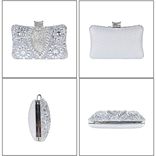Image of Women Sparkly Rhinestone Clutch with Chains, Glitter Evening Handbag Purse Shoulder Bag for Wedding Party Prom