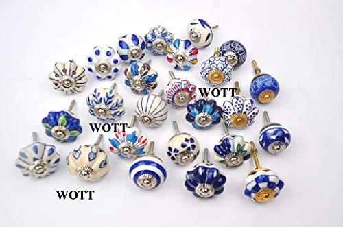 WOTT Blue and White Hand Painted Ceramic Pumpkin KNOBS Cabinet Drawer Handles Pulls (Set of 25 PC)