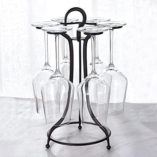 DANBO Wine Glass Holder Freestanding Tabletop Stemware Storage Rack Display Rack Black Antique Black 6 Hooks Height:15.15in