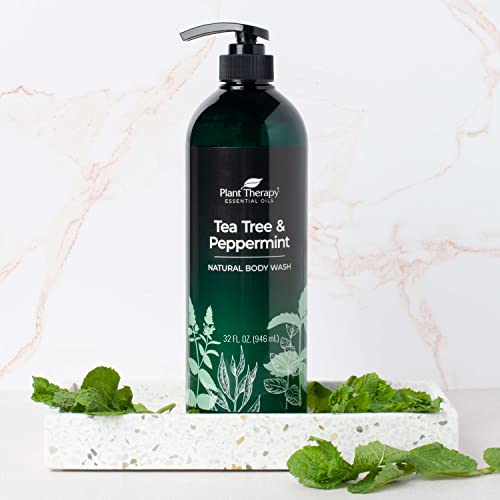 Plant Therapy Tea Tree And Peppermint Essential Oil Natural Body Wash W/Pump 32 Oz With 2Oz Travel Size, For All Skin Types, Sulfate Free Body Wash, For Men Or Women #TOP4