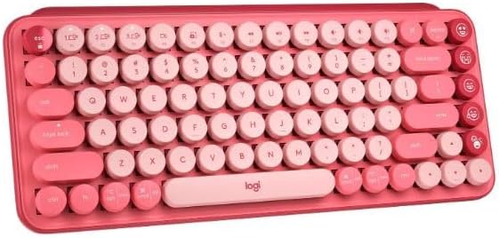 Logitech POP Keys Teclado inalámbrico mecánico con teclas Emoji personalizables, diseño compacto duradero, conectividad Bluetooth o USB, multidispositivo, compatible con sistema operativo - Heartbreaker Rose (renovado)
