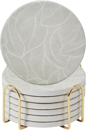 Ceramic Marble Coasters Set of 6, Absorbent Drink Coasters for Table